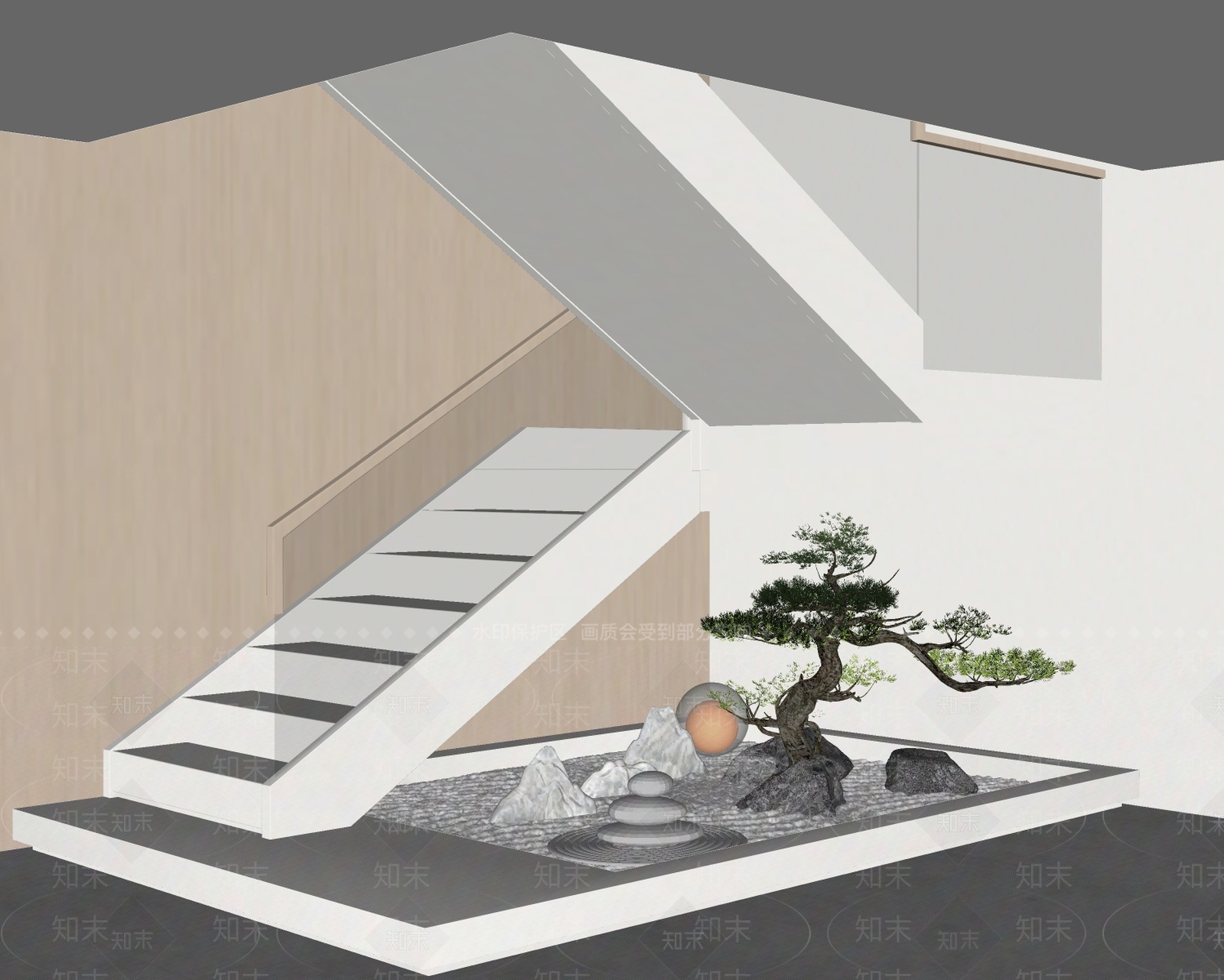 现代楼梯间SU模型下载【ID:1158363653】