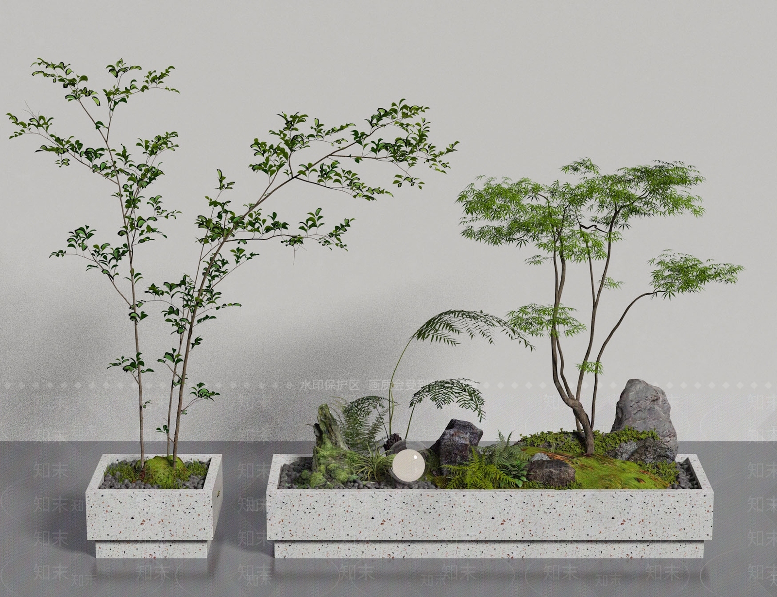 现代绿植盆栽景观3D模型下载【ID:1158364532】