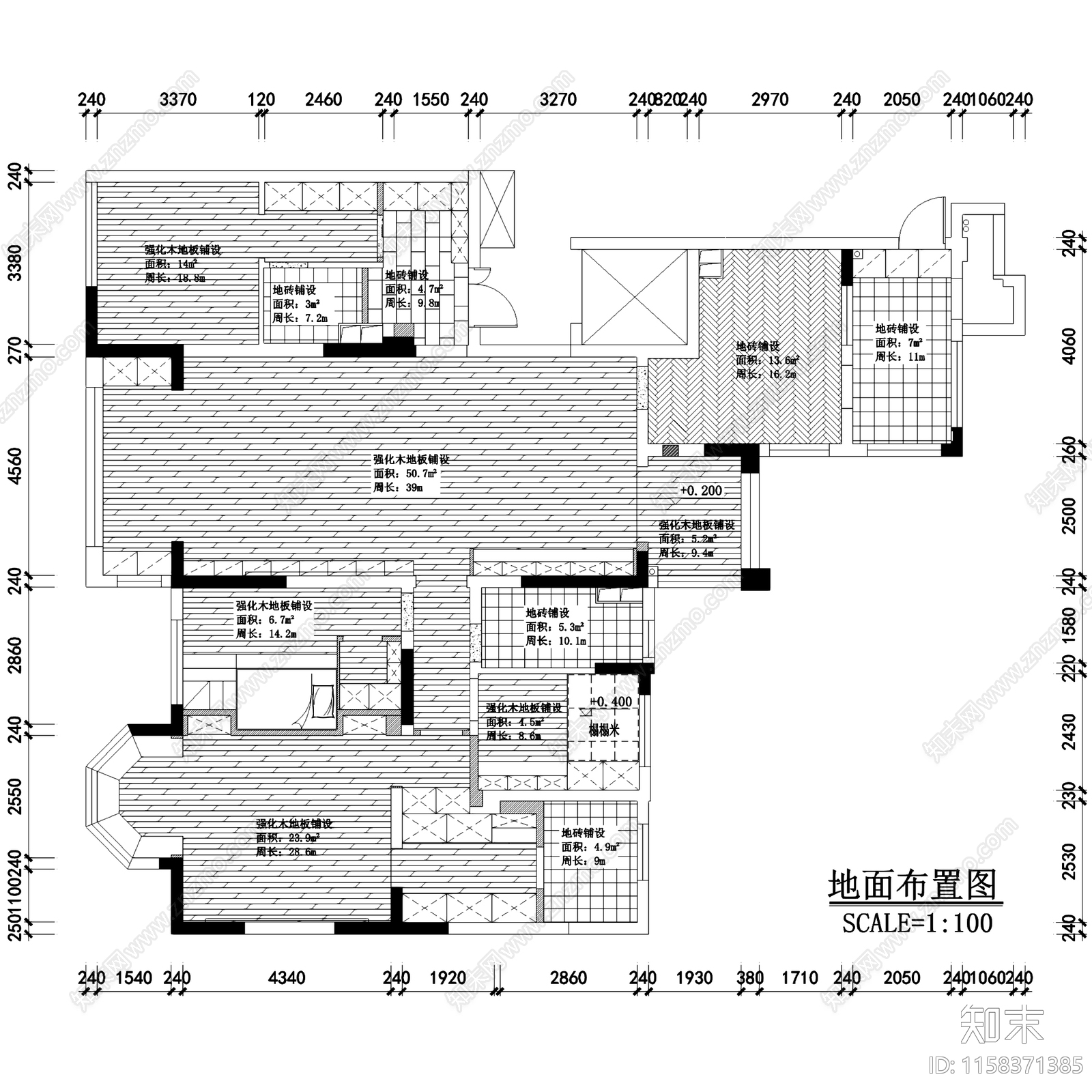 现代简约四室两厅大平层室内家装cad施工图下载【ID:1158371385】