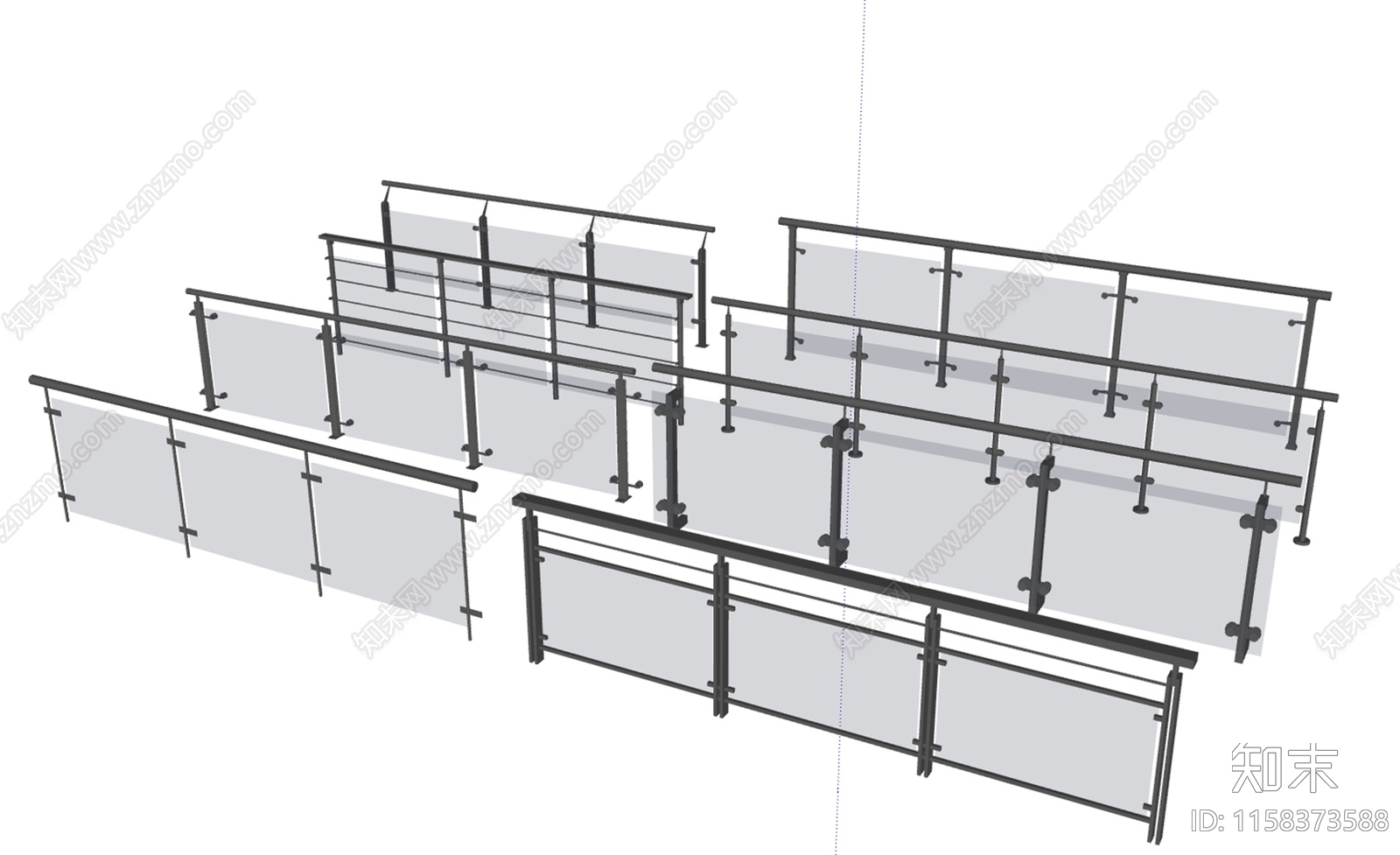 现代不锈钢玻璃栏杆SU模型下载【ID:1158373588】