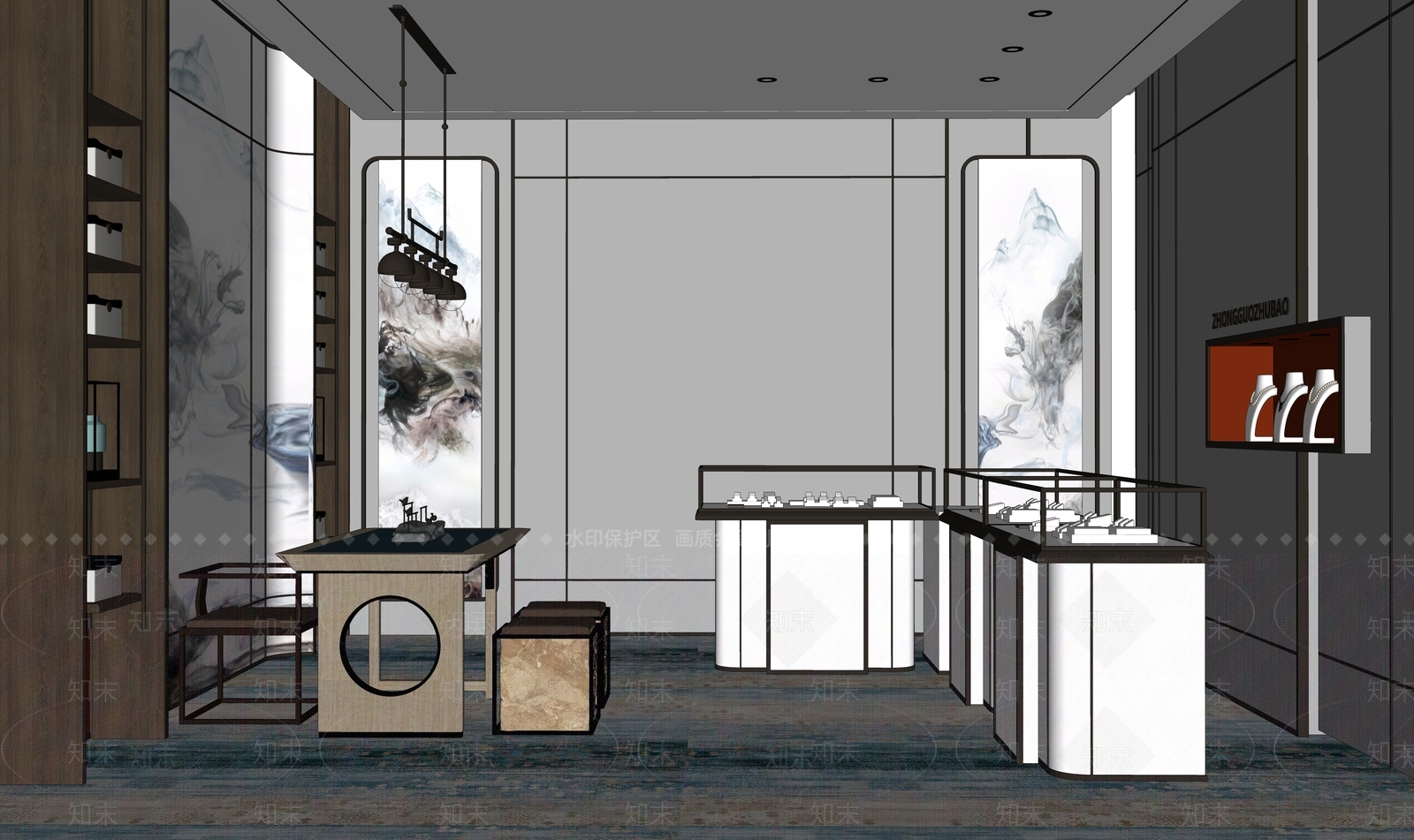 新中式珠宝店SU模型下载【ID:1158378350】