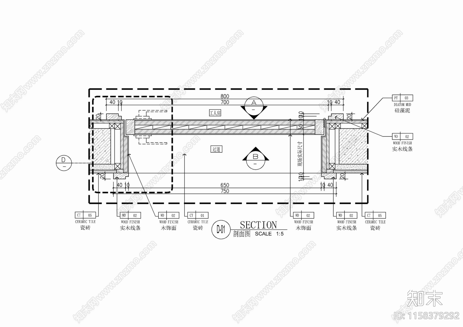 木饰面单开门施工大样详图cad施工图下载【ID:1158379292】