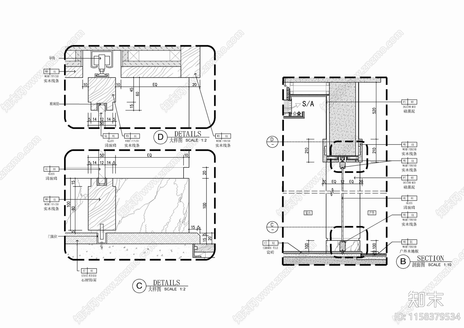 实木框玻璃折叠门施工大样详图cad施工图下载【ID:1158379534】