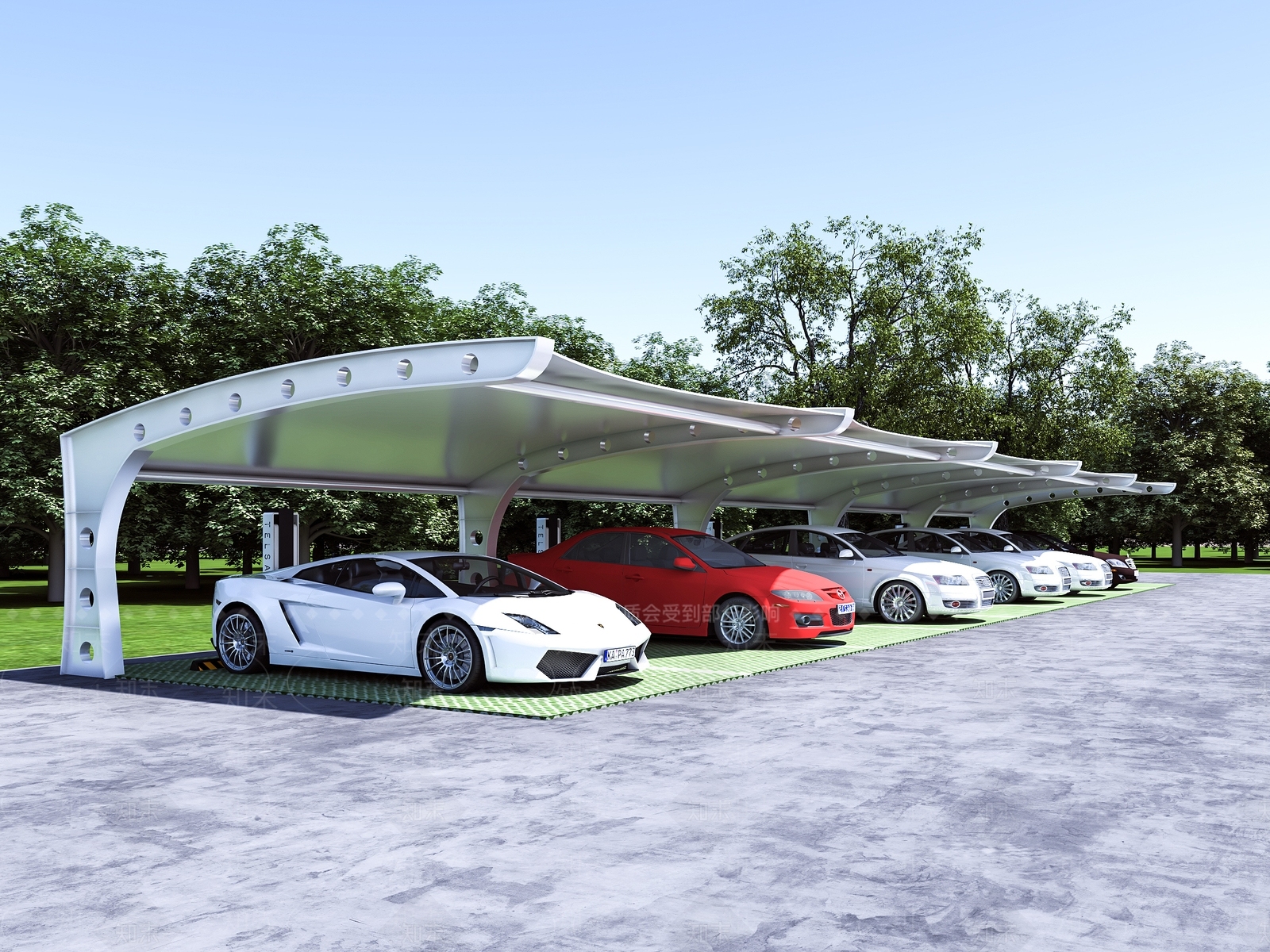 现代停车棚SU模型下载【ID:1160225348】