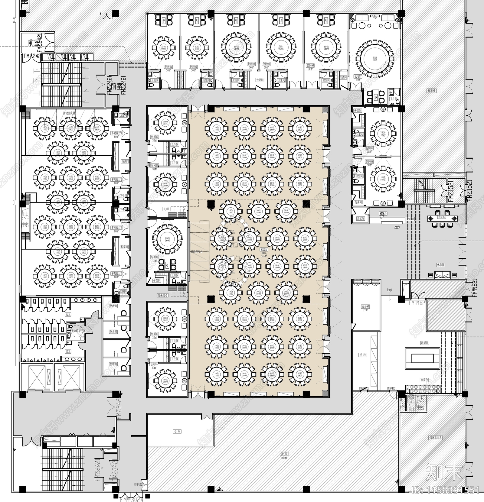 酒店宴会厅平面布置图施工图下载【ID:1158391551】