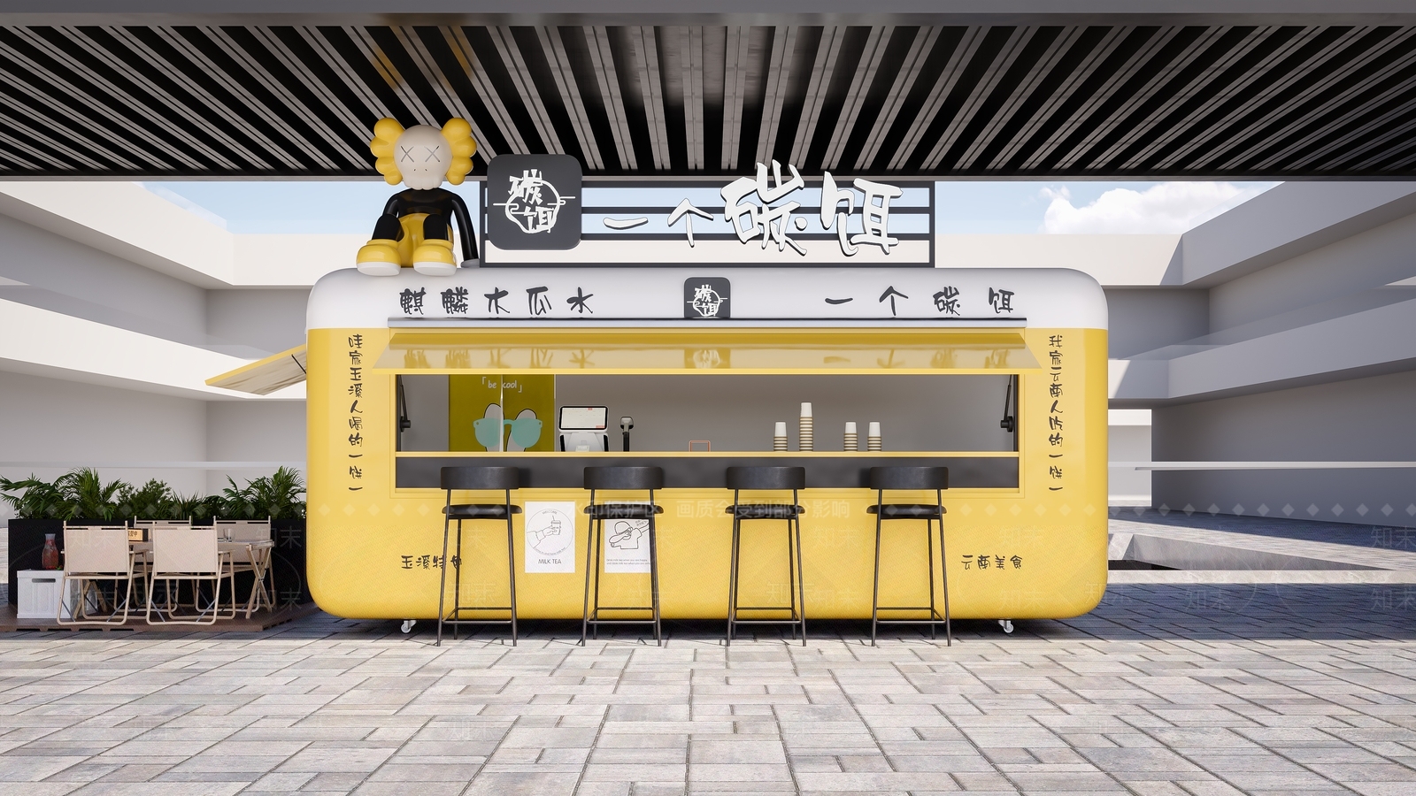 现代咖啡店餐车3D模型下载【ID:1158392361】