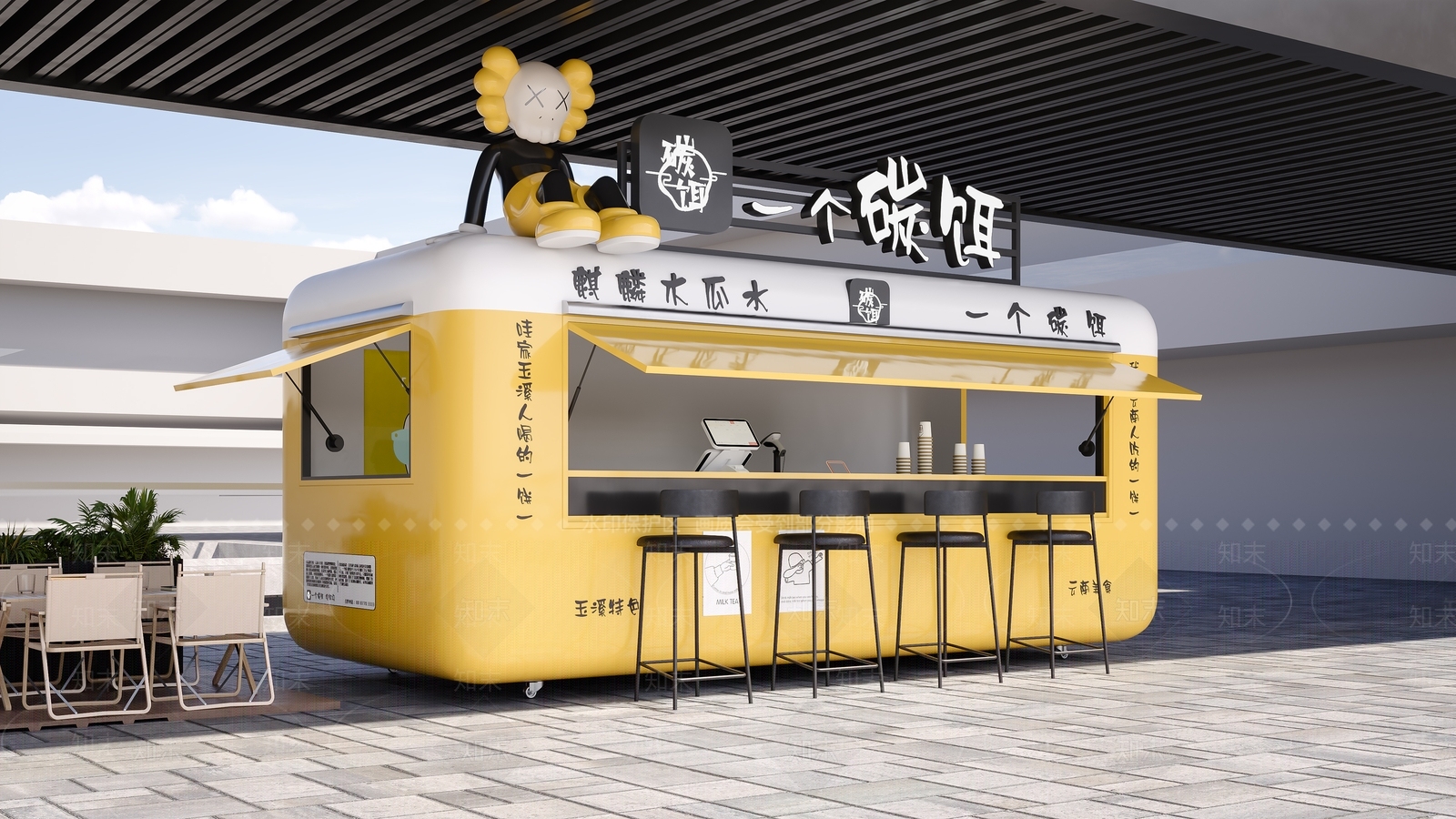 现代咖啡店餐车3D模型下载【ID:1158392361】