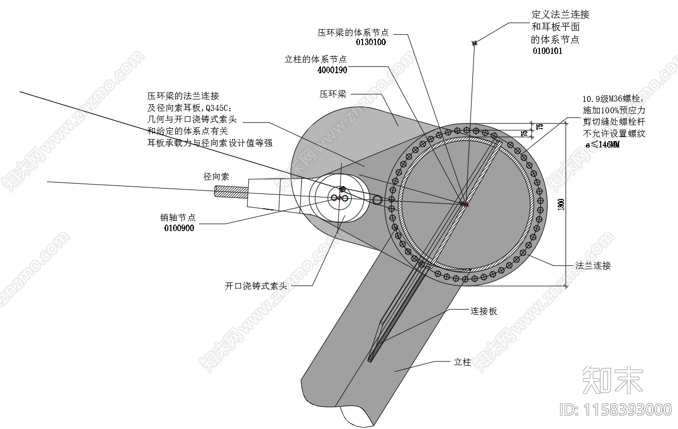 屋盖结构压环梁节点图施工图下载【ID:1158393000】