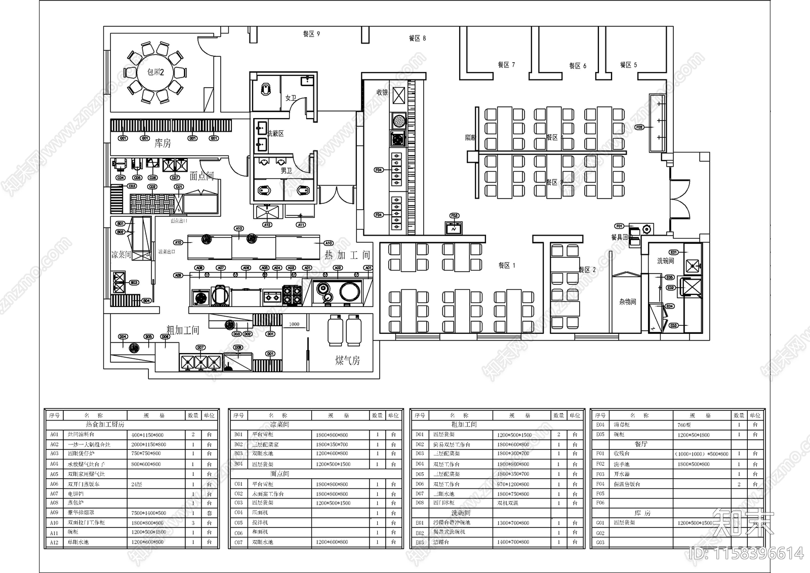 80套常用厨房布置图库大全cad施工图下载【ID:1158396614】