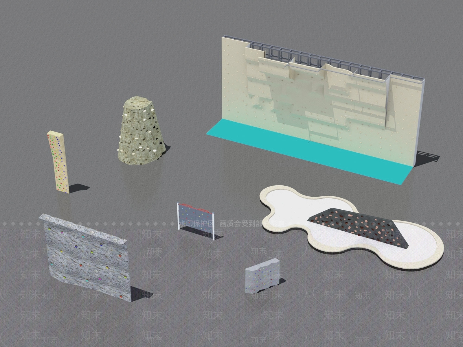 现代攀岩墙3D模型下载【ID:1158399379】