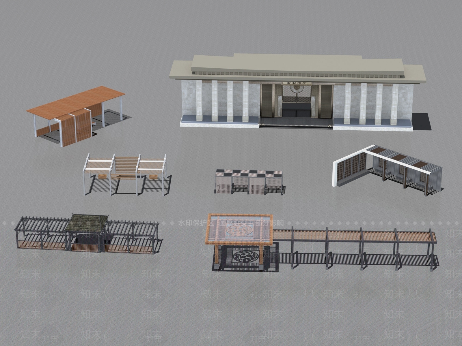 中式廊架3D模型下载【ID:1158404528】