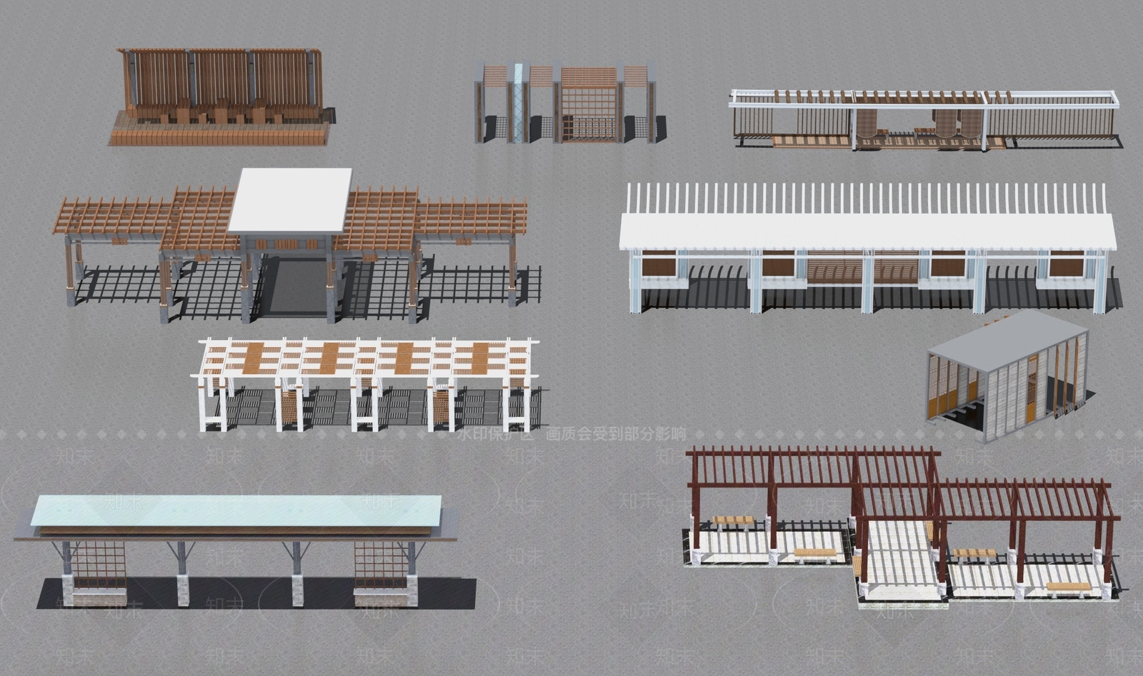 中式廊架3D模型下载【ID:1158406345】