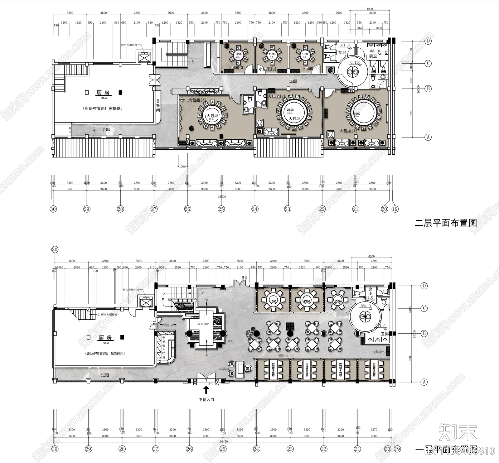 800㎡两层火锅店平面布置图施工图下载【ID:1158406810】