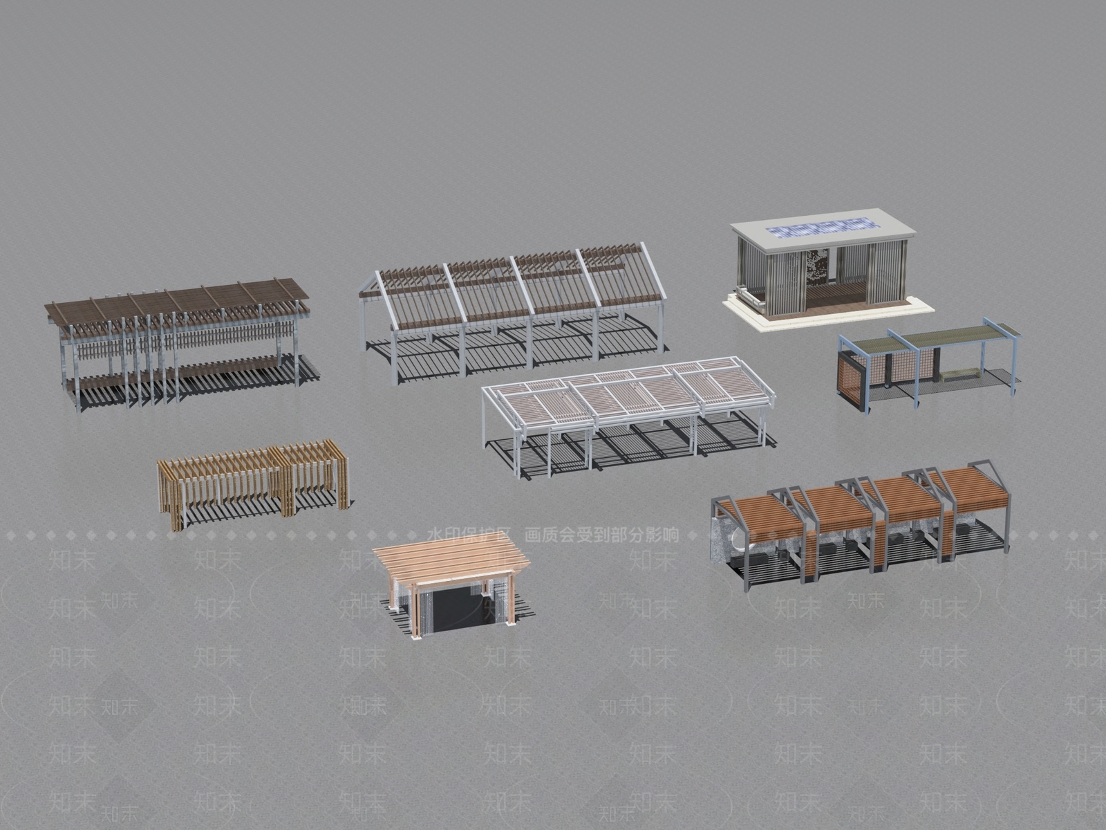 中式廊架3D模型下载【ID:1158406821】