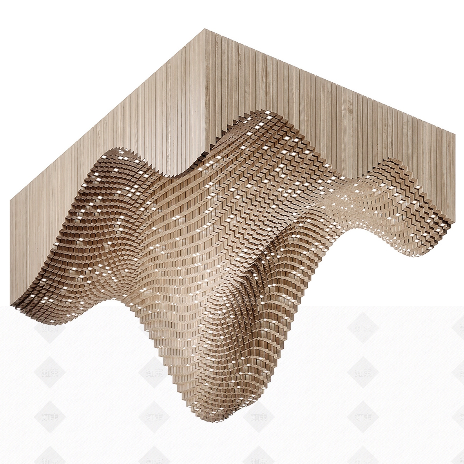 现代山脉木质天花吊顶SU模型下载【ID:1158406823】