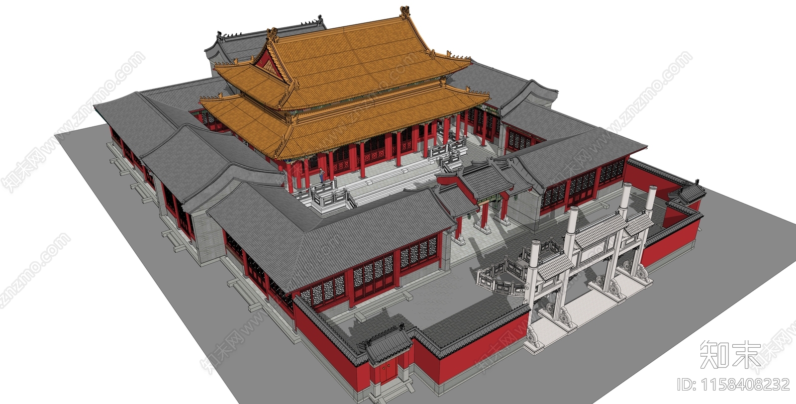 中式东方古代建筑SU模型下载【ID:1158408232】