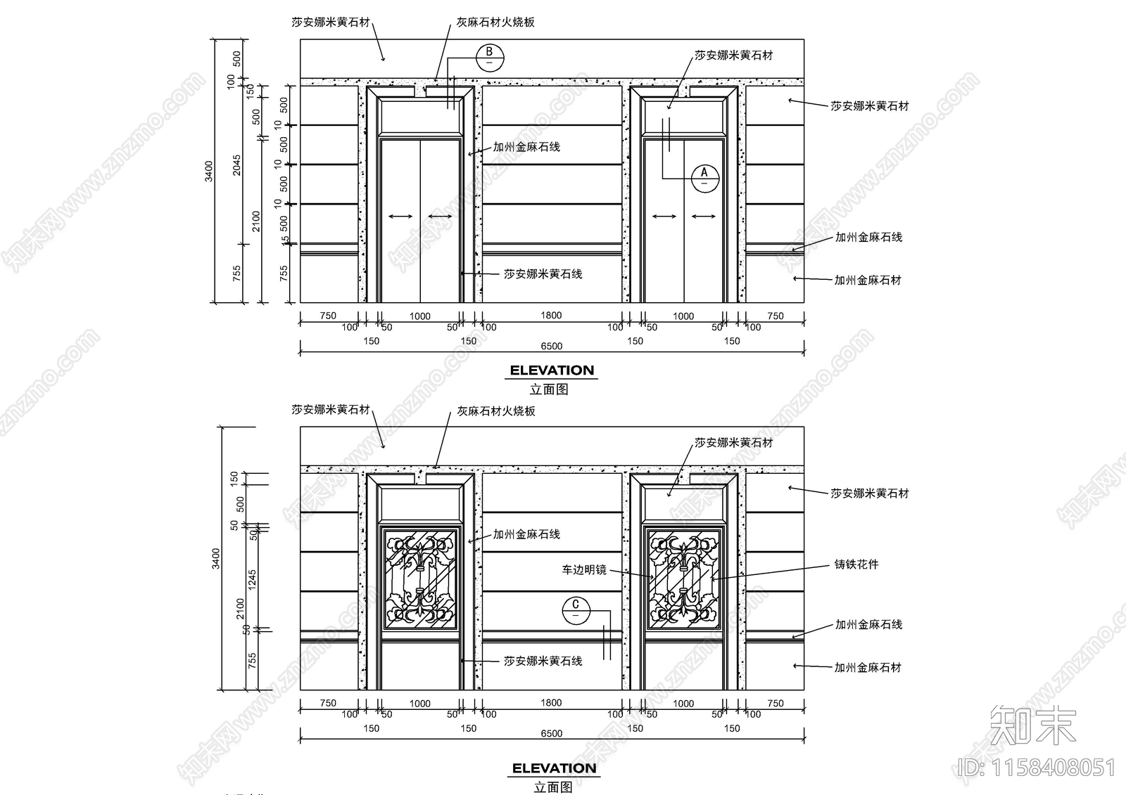 15套家装工装电梯间装修图库cad施工图下载【ID:1158408051】