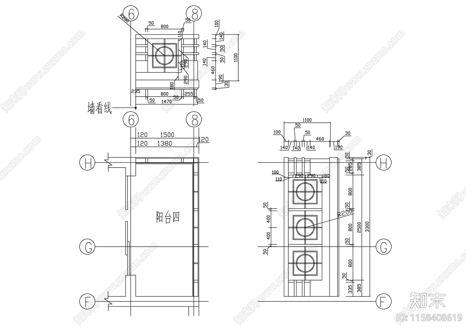 阳台建筑设计大样图cad施工图下载【ID:1158408619】