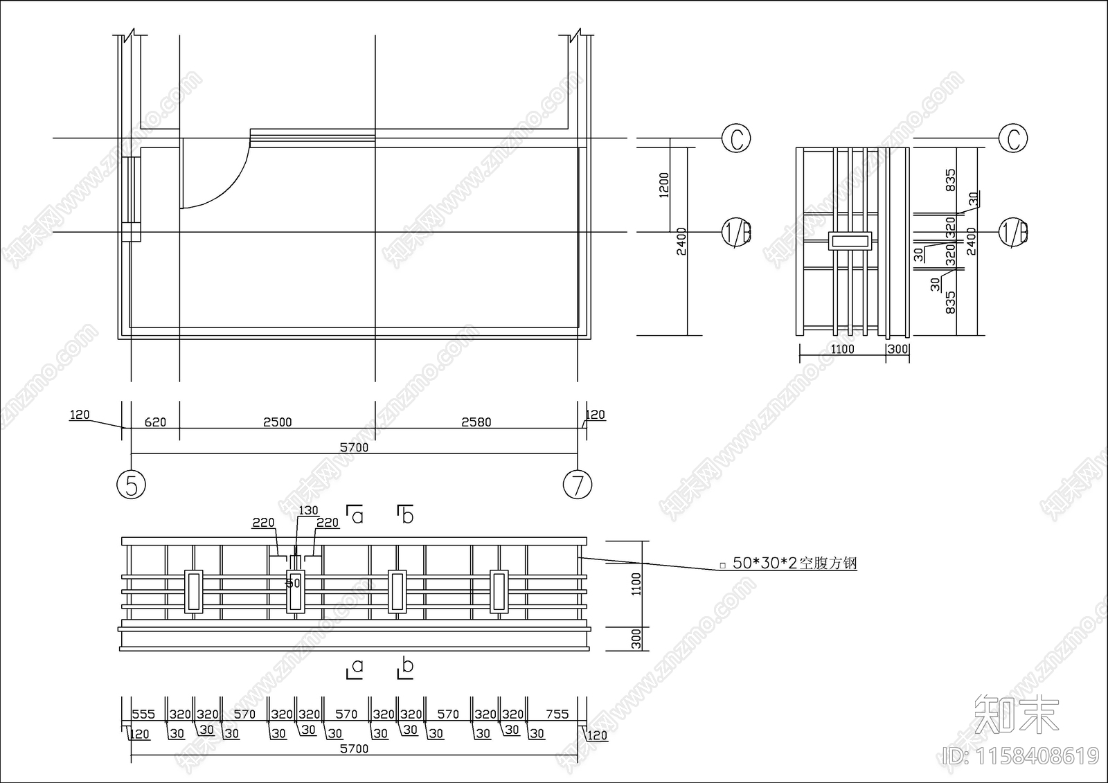 阳台建筑设计大样图cad施工图下载【ID:1158408619】