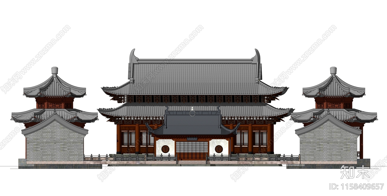 中式寺庙大殿SU模型下载【ID:1158409657】