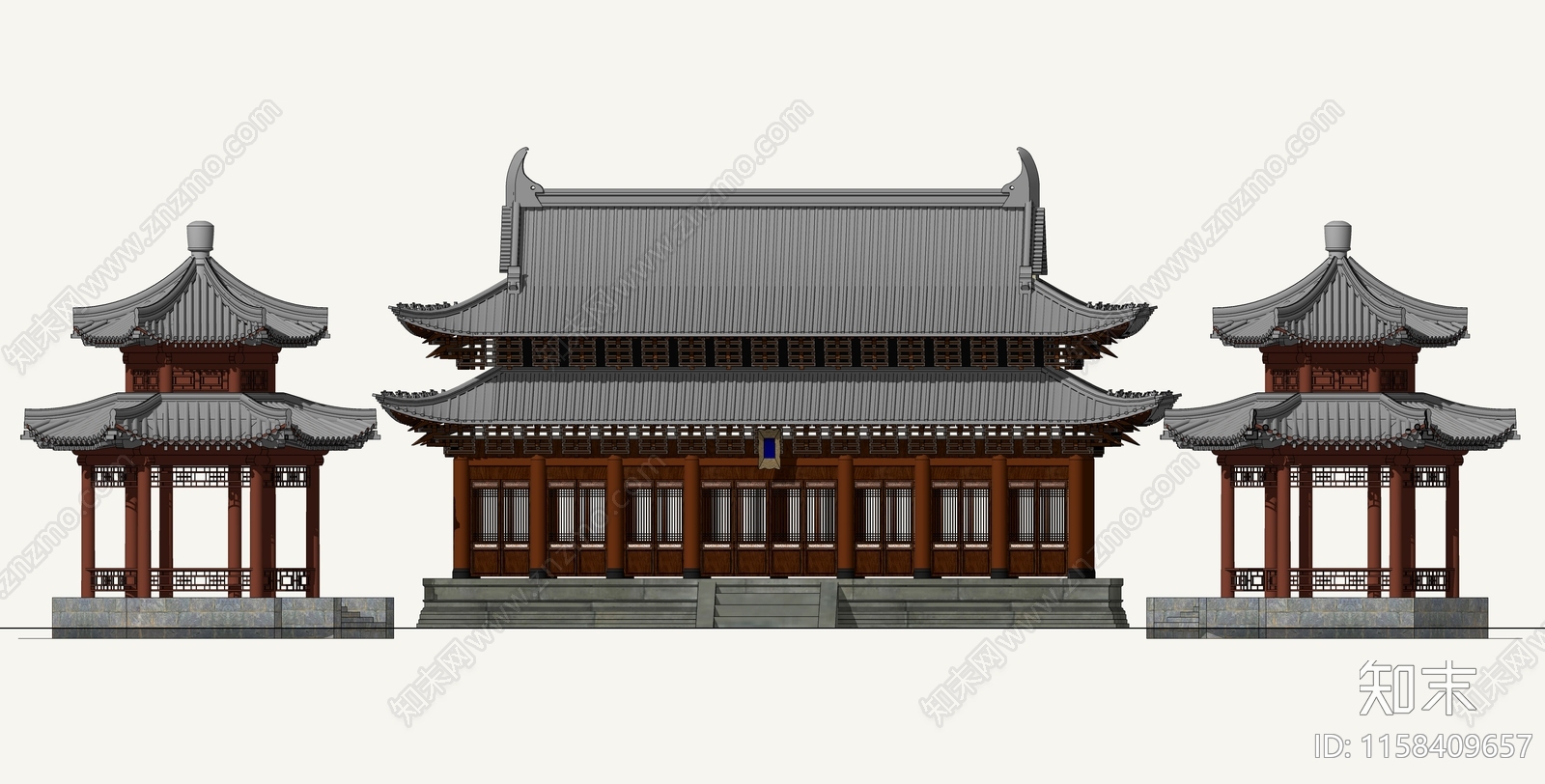 中式寺庙大殿SU模型下载【ID:1158409657】