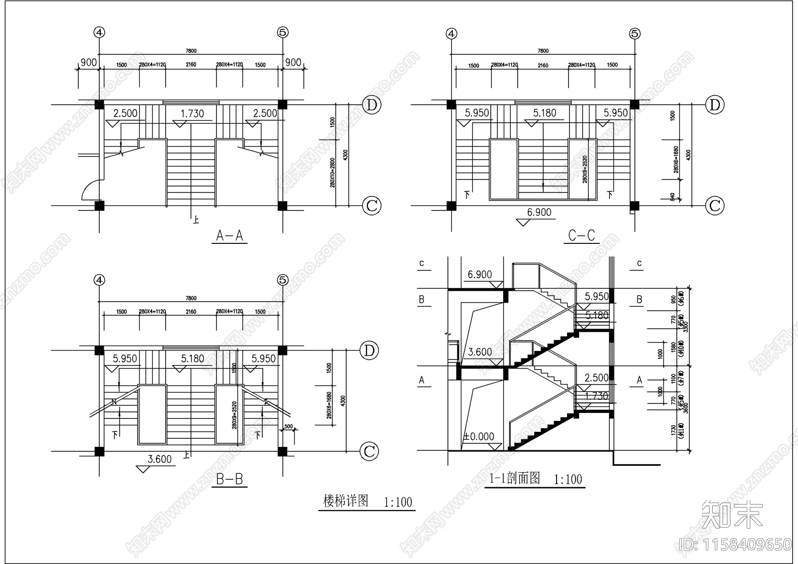 楼梯大样通用图cad施工图下载【ID:1158409650】