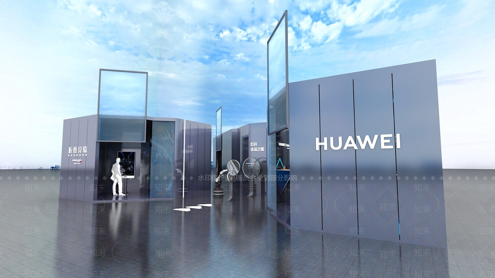 现代华为路演快闪店展览展示手机美陈3D模型下载【ID:1158412938】