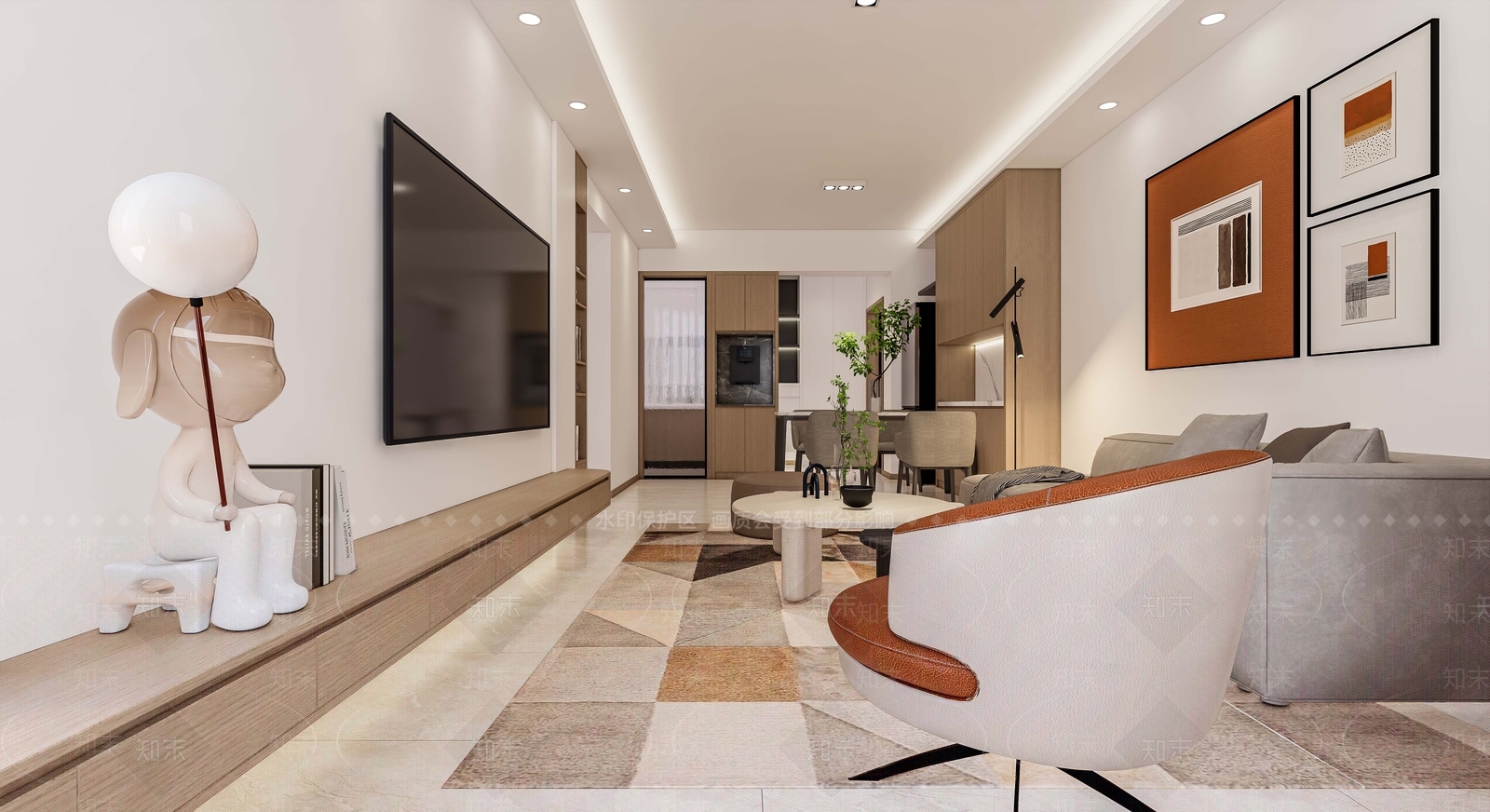 现代风格客餐厅SU模型下载【ID:1158728983】