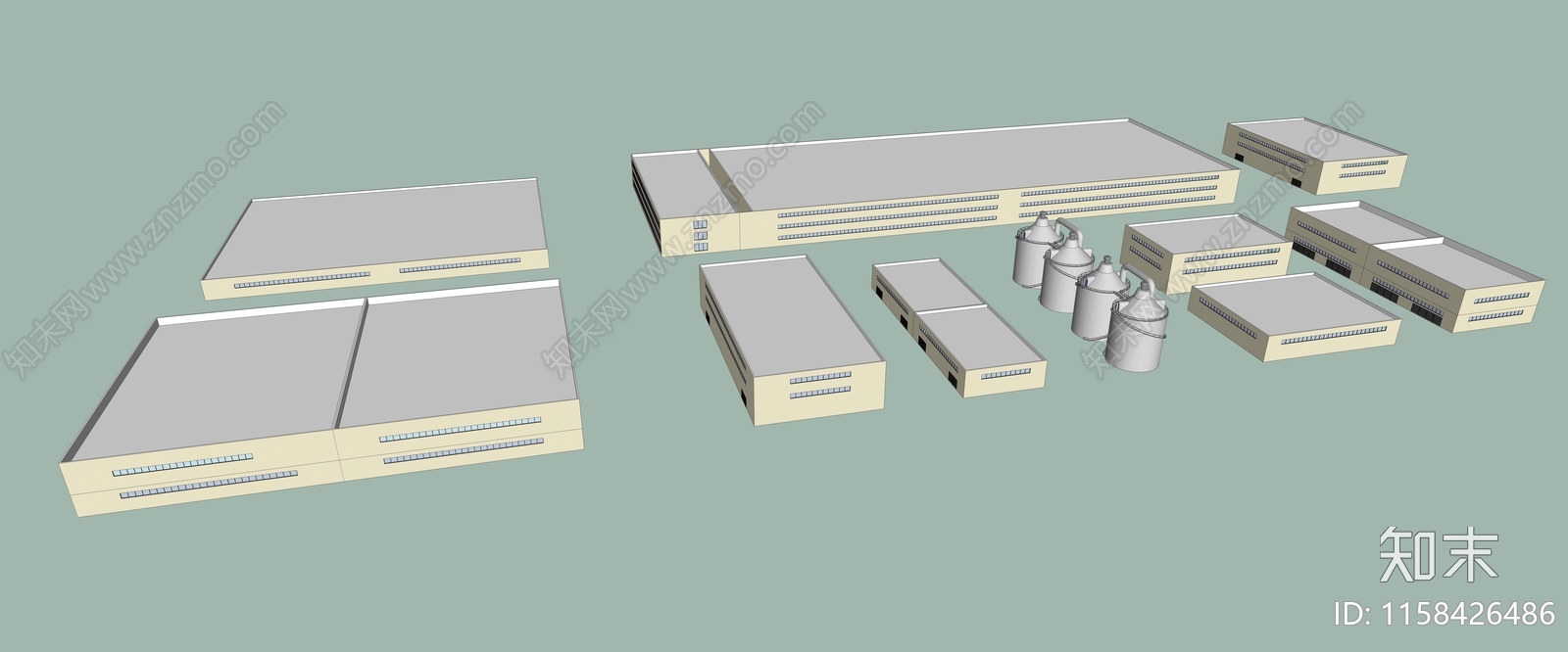 现代厂房及厂房配套建筑SU模型下载【ID:1158426486】