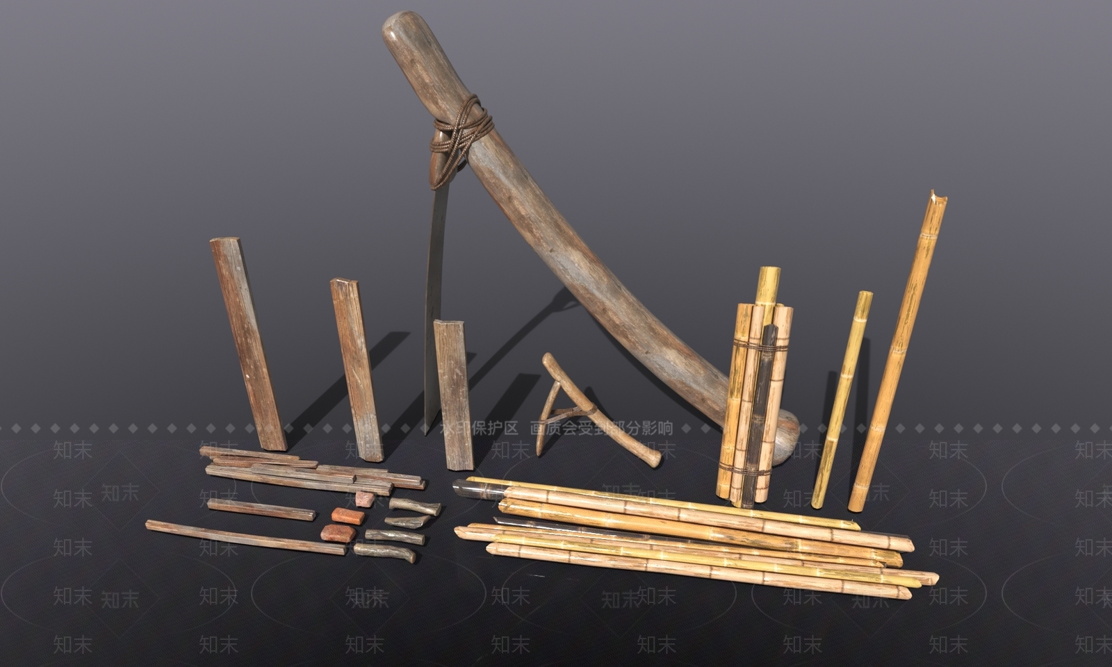 旧木头旧竹杆3D模型下载【ID:1158426529】