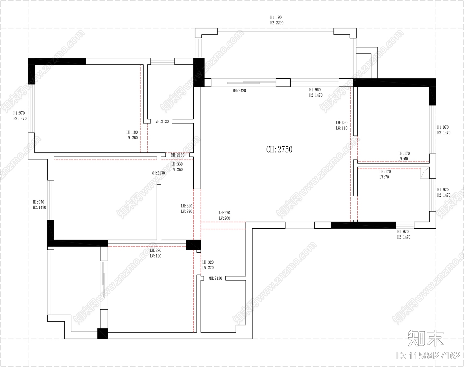 113㎡平层房家装方案cad施工图下载【ID:1158427162】