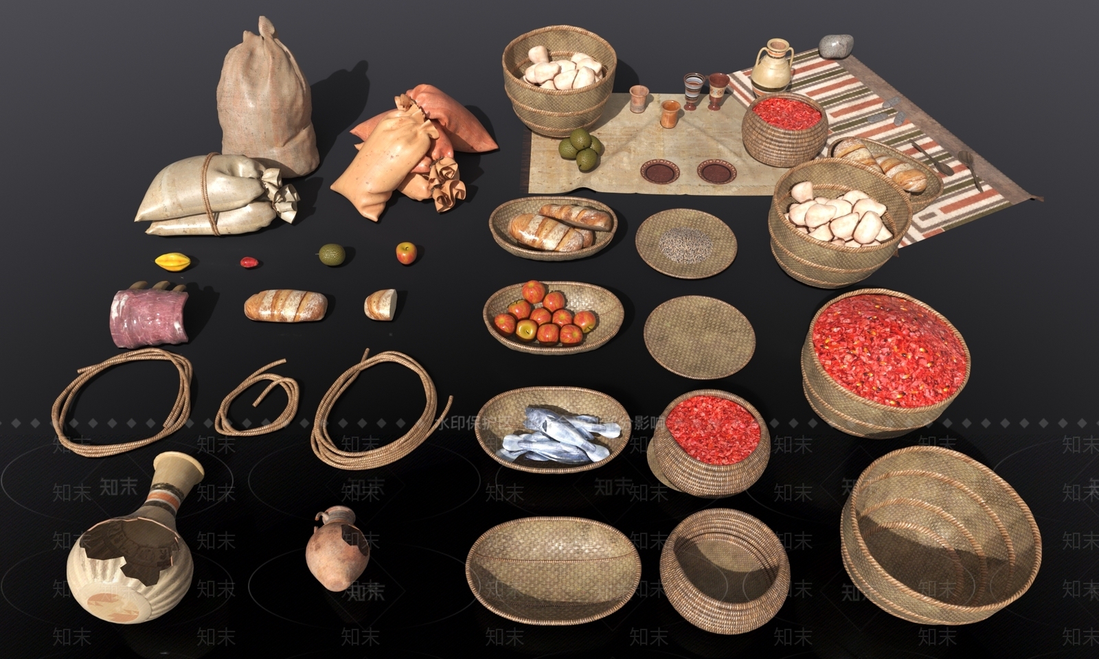 杂货小商品水果鱼货竹栏地摊3D模型下载【ID:1158427120】