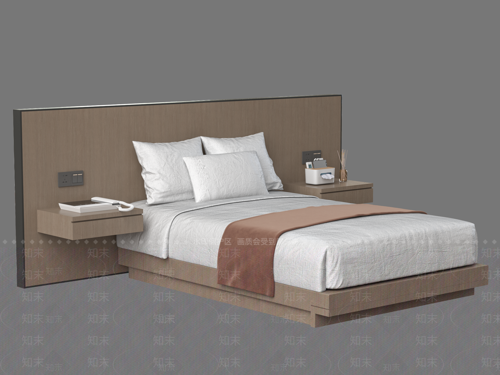 现代酒店单人床3D模型下载【ID:1158427611】