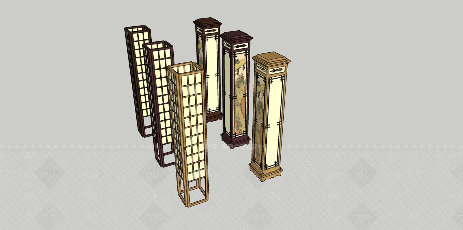 日式地灯组合SU模型下载【ID:1158428463】