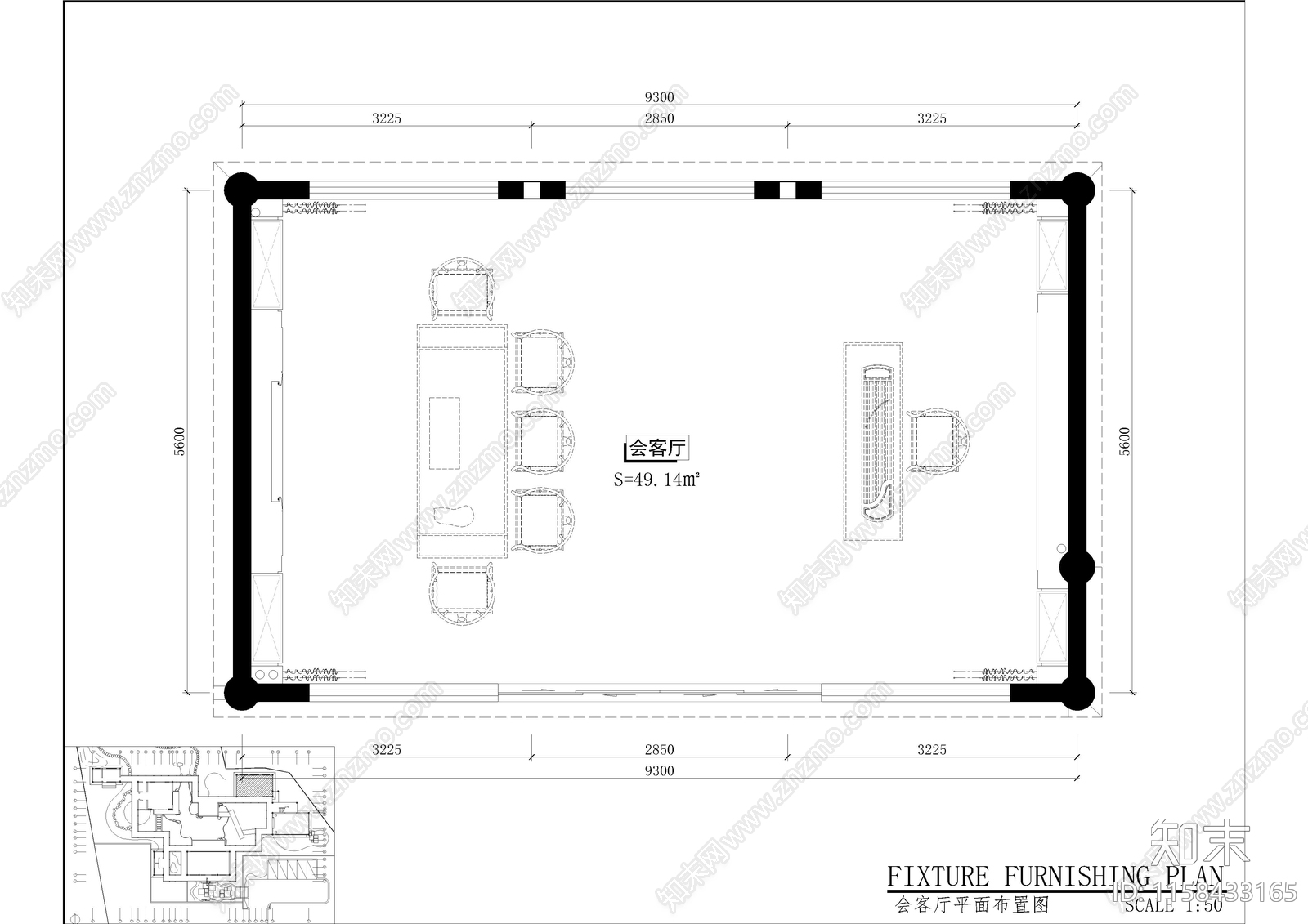 会客厅cad施工图下载【ID:1158433165】