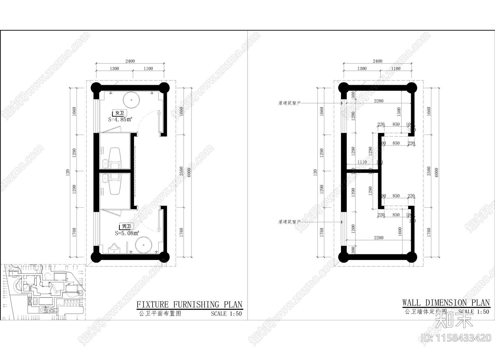 男女公共卫生间cad施工图下载【ID:1158433420】