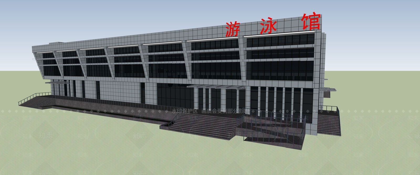 现代游泳馆SU模型下载【ID:1158434241】