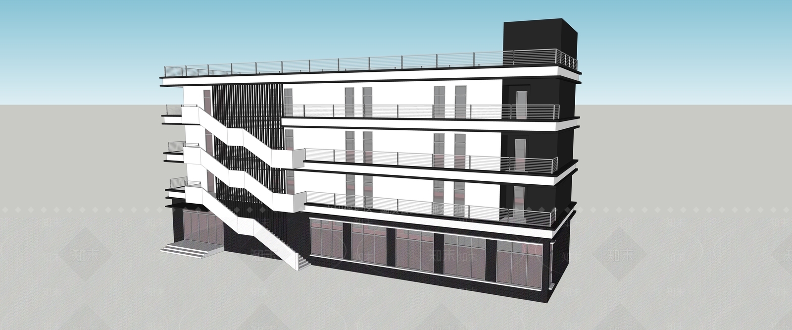 现代员工宿舍楼SU模型下载【ID:1158434405】