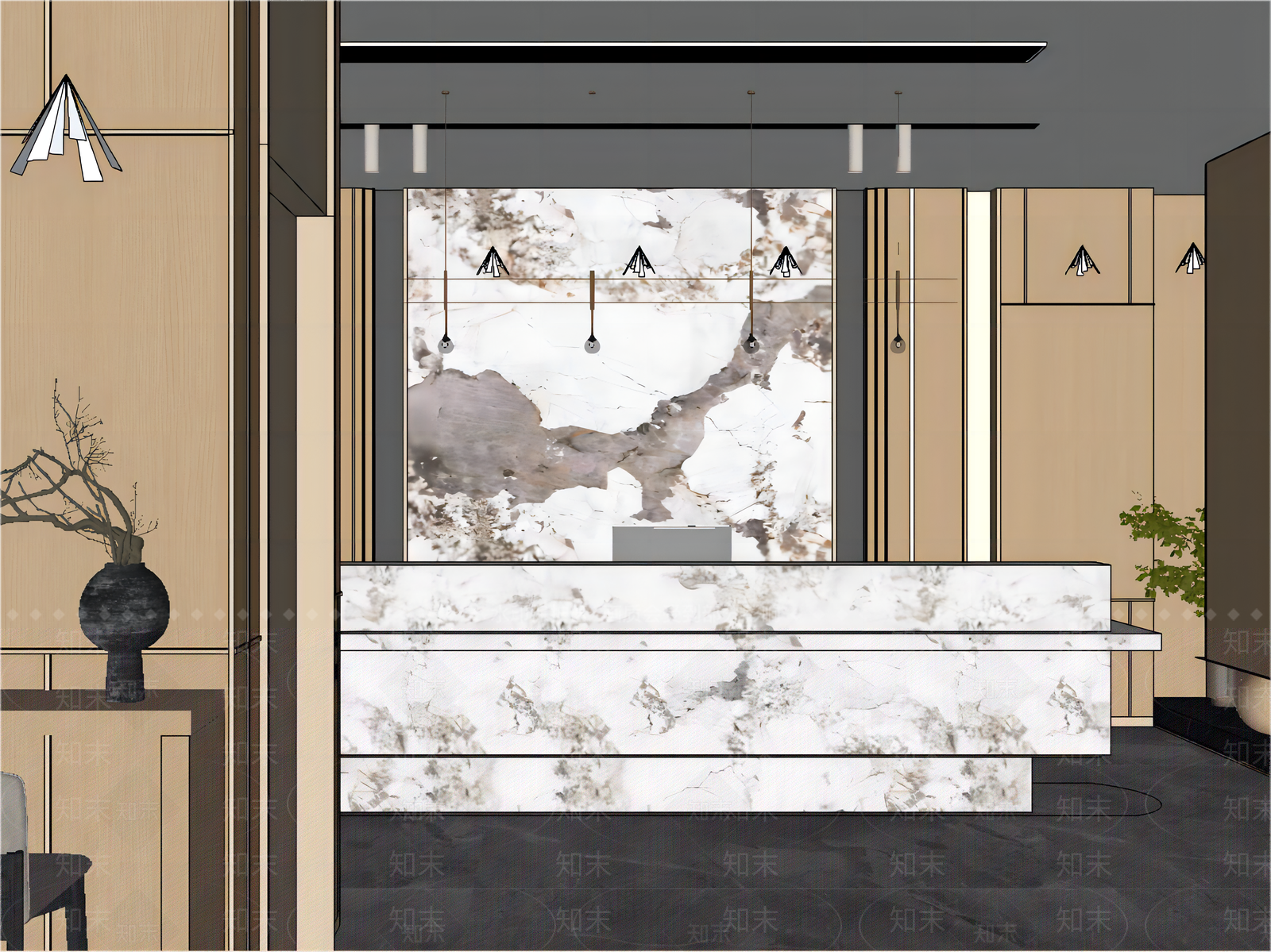 现代酒店大堂SU模型下载【ID:1158440740】