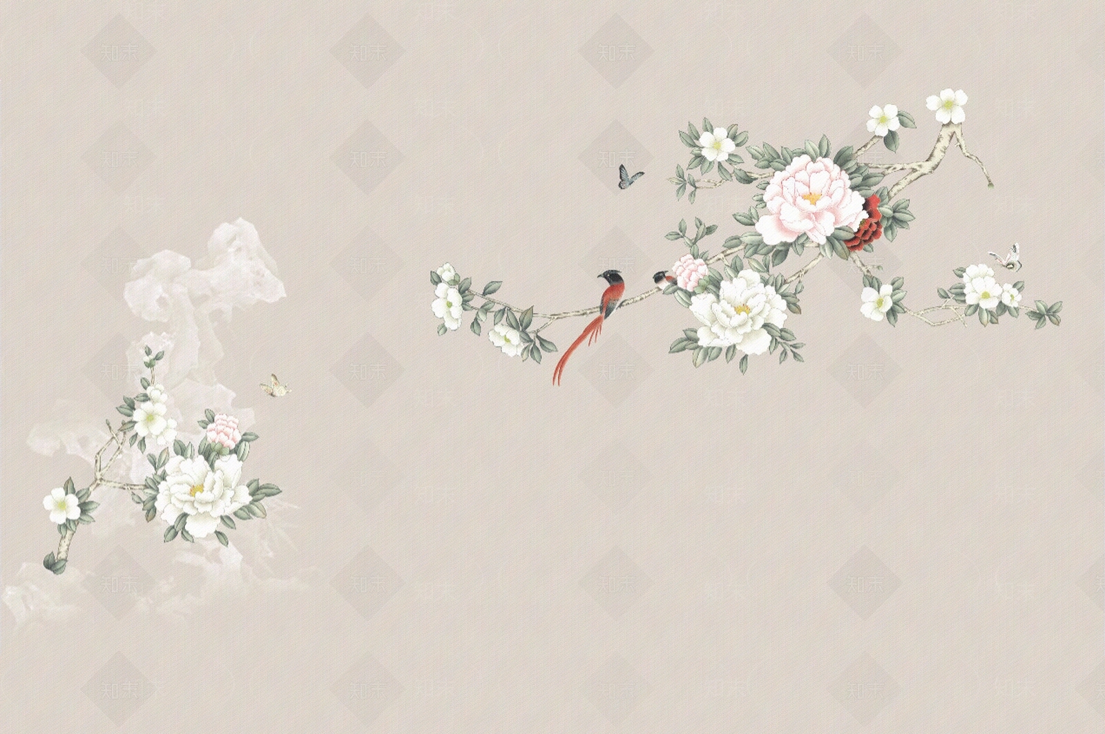 卡其色新中式壁纸壁画贴图下载【ID:1158453196】