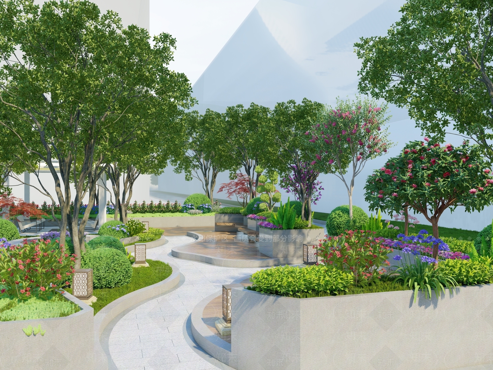 现代城市街角口袋公园SU模型下载【ID:1158770150】