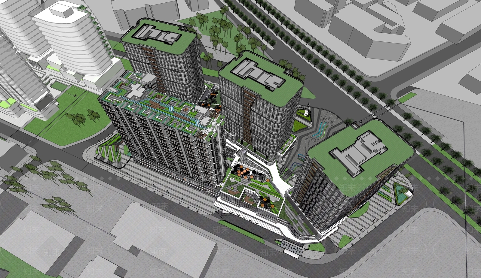 现代南太科技中心SU模型下载【ID:1158443859】