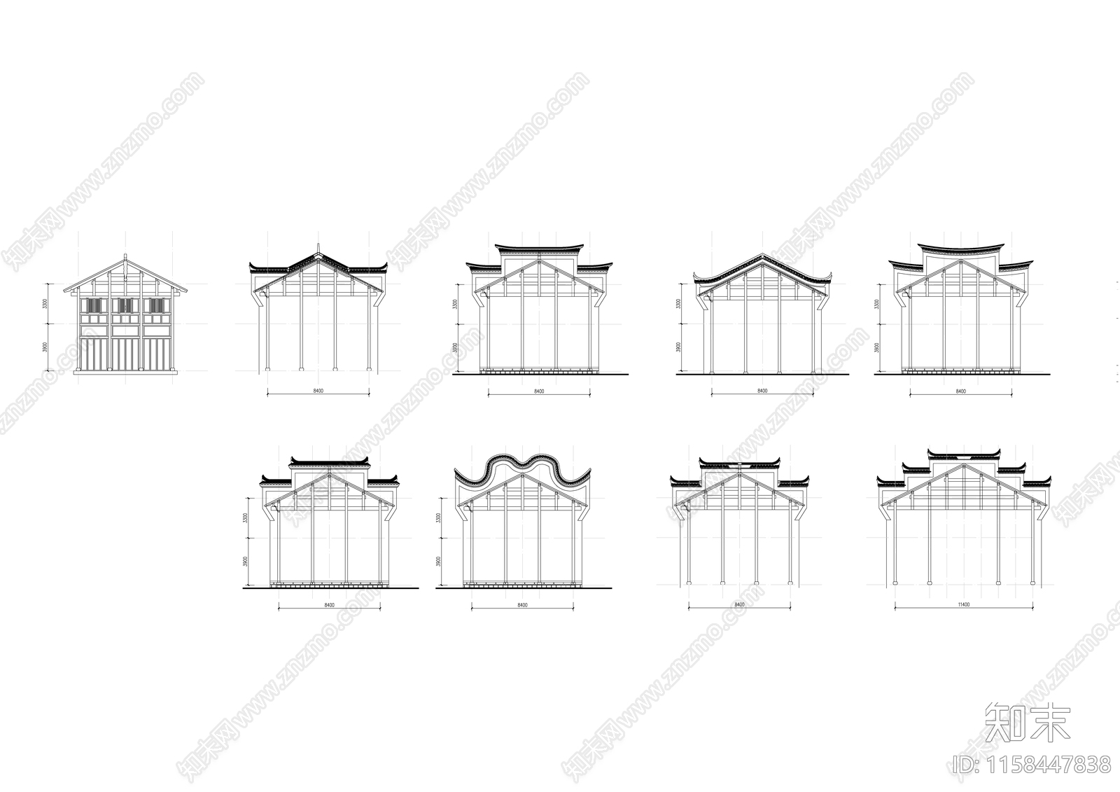 古建明清建筑风格素材库施工图下载【ID:1158447838】