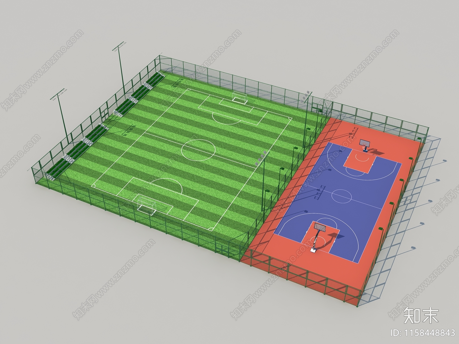 现代网球场地篮球场地鸟瞰图3D模型下载【ID:1158448843】