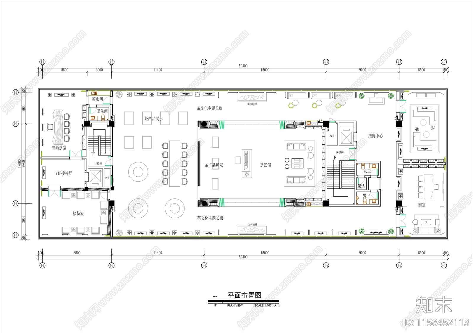 900㎡茶叶店会所平面布置图cad施工图下载【ID:1158452113】