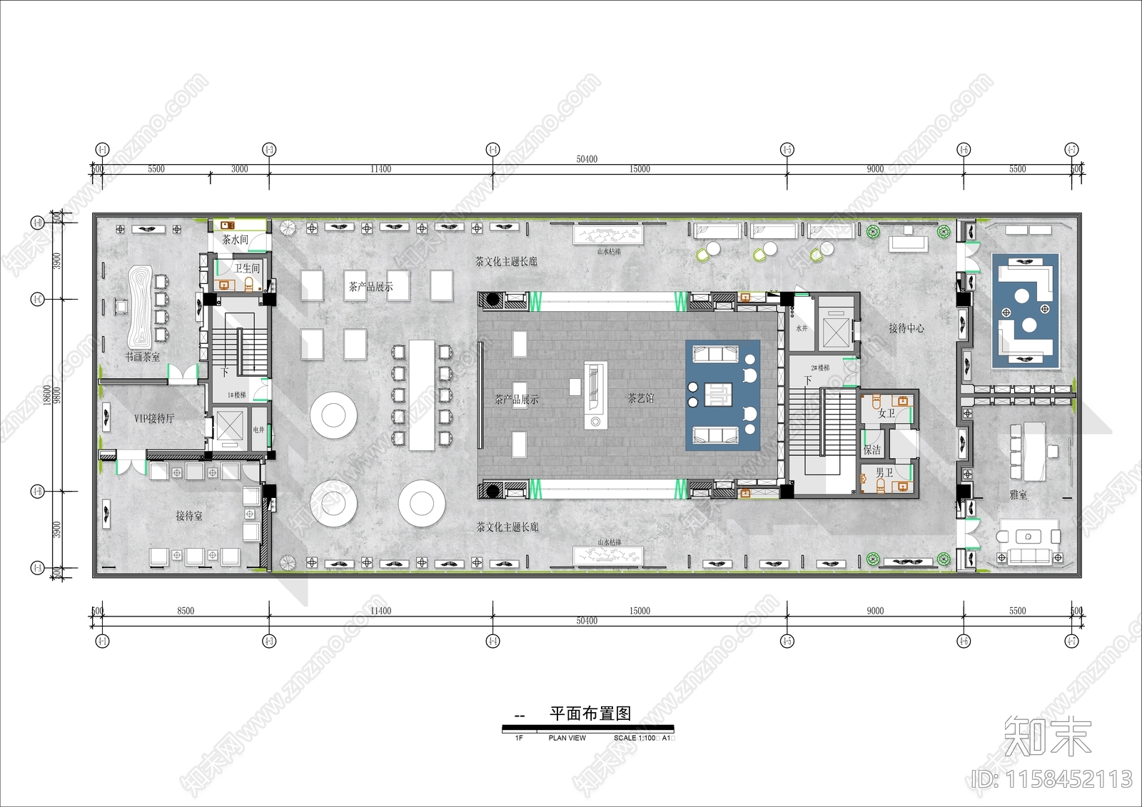 900㎡茶叶店会所平面布置图cad施工图下载【ID:1158452113】