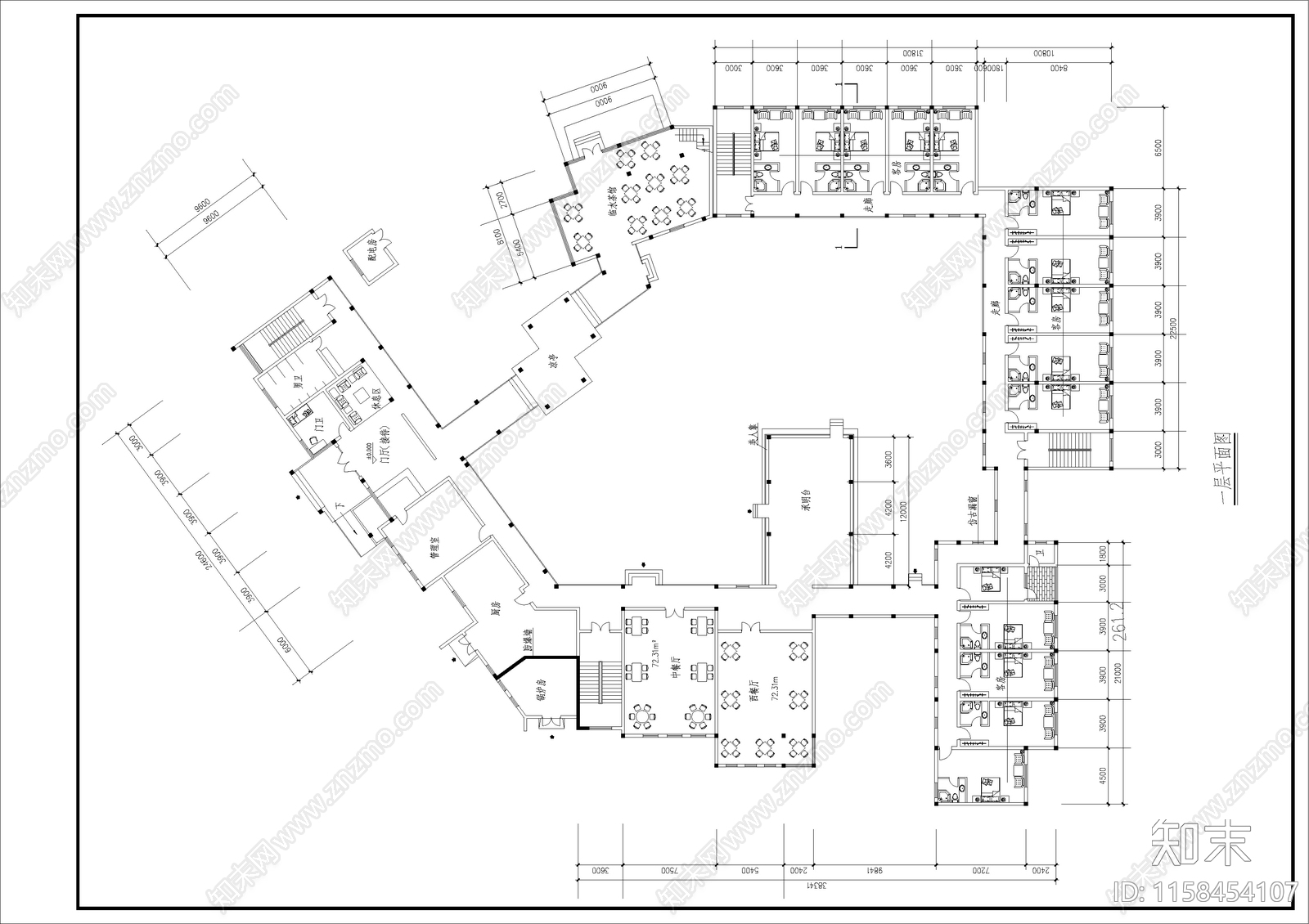 客栈建筑设计cad施工图下载【ID:1158454107】