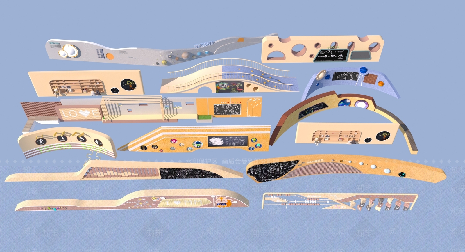 现代儿童文化墙3D模型下载【ID:1158455614】