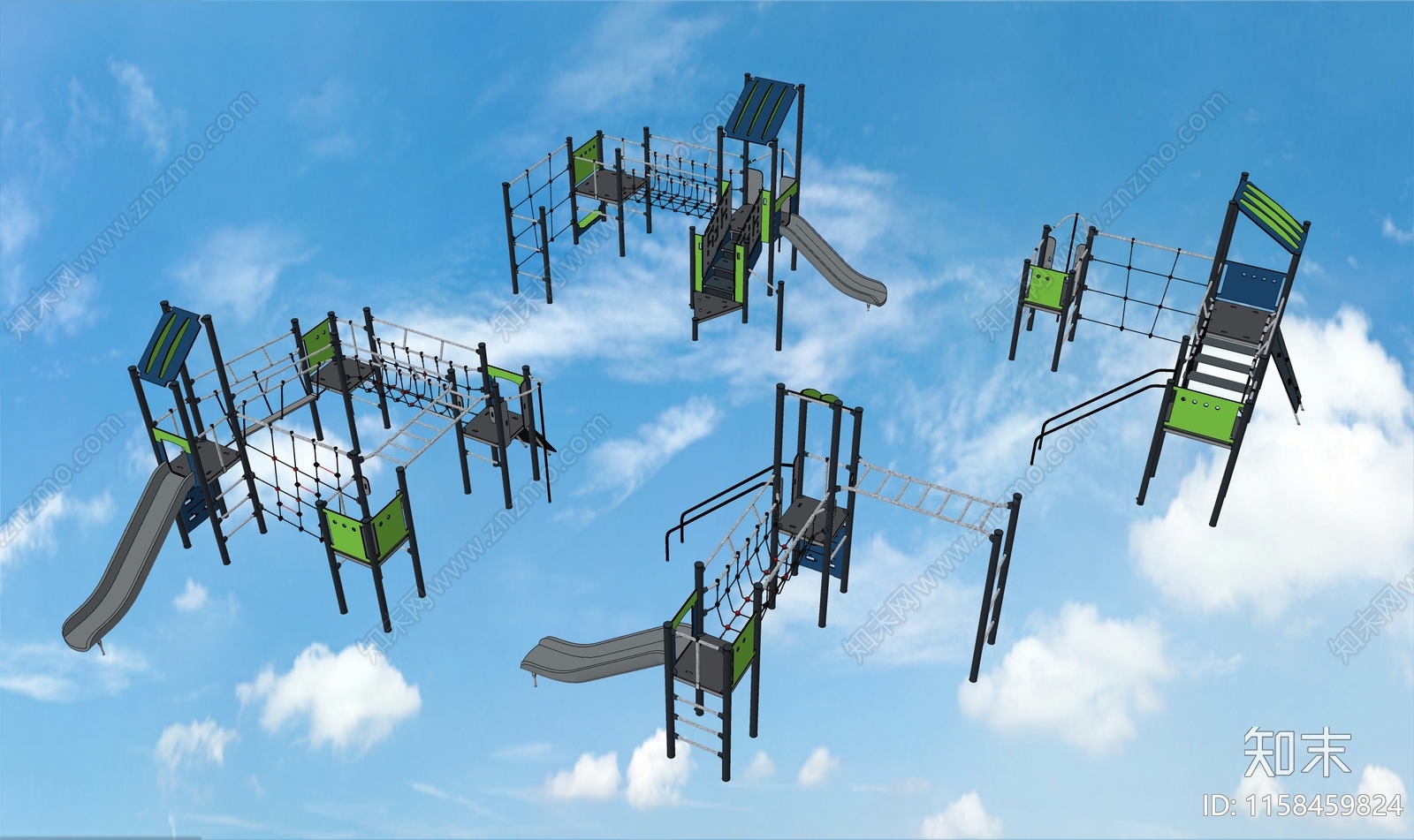 儿童活动器械组合滑梯SU模型下载【ID:1158459824】