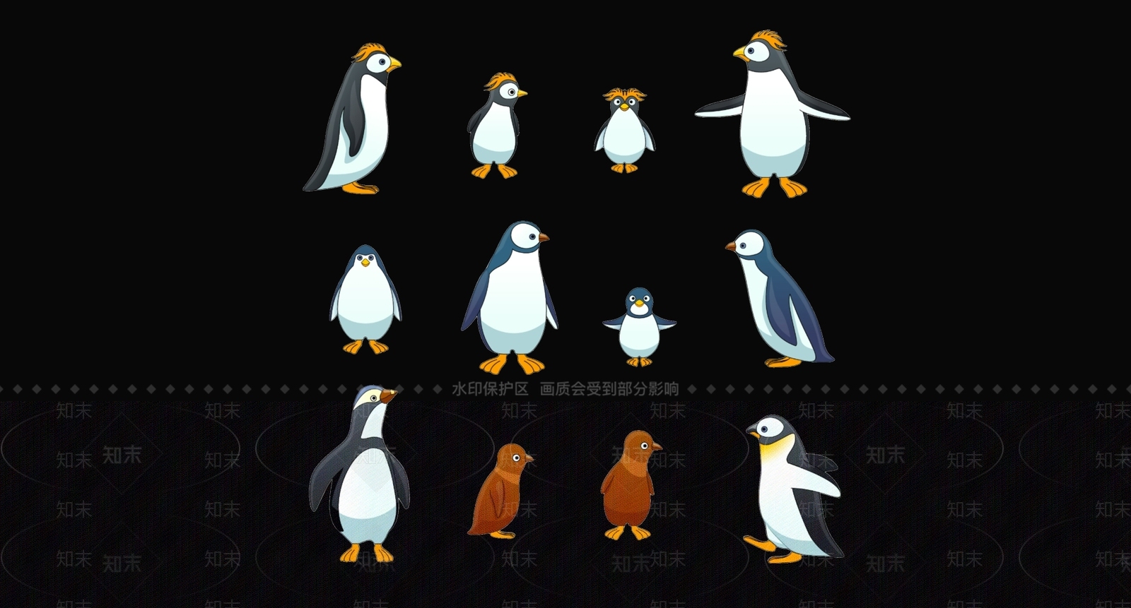 2D现代动物企鹅剪影3D模型下载【ID:1158461608】